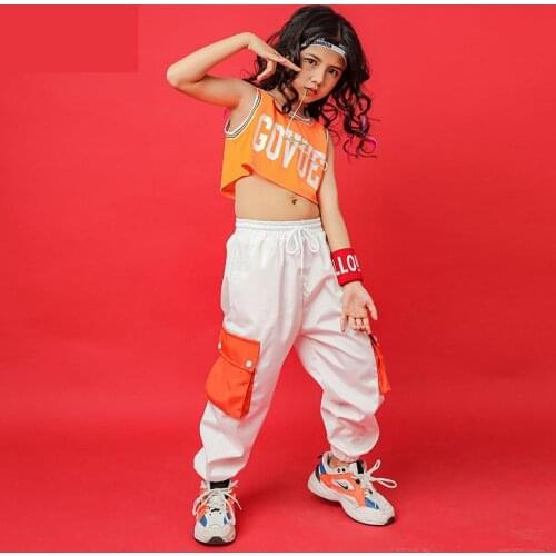 Girls Hip Hop Costume Cropped Tops Vest Running Casual Pants Jazz Dance Carnaval Costumes For Kids Ballroom Dancing Street Wear