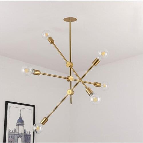 Brushed Brass Sputnik Chandelier Lighting Fixtures Home LED Modern Metal Ceiling Lamps Nordic Postmodern Gold Chandelier