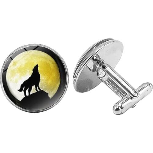 New Jewelry Cufflinks Howling Wolf Creative Time Glass Convex Mens Cufflinks Gift High-grade French Shirt Sleeves Nails