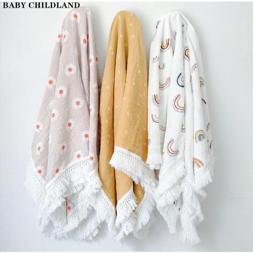 Musin Baby Blankets Newborn Infant Swaddle Wrap Blanket Tassel 2 Layers Baby Receiving Blanket Bath Towel Baby Photography Props