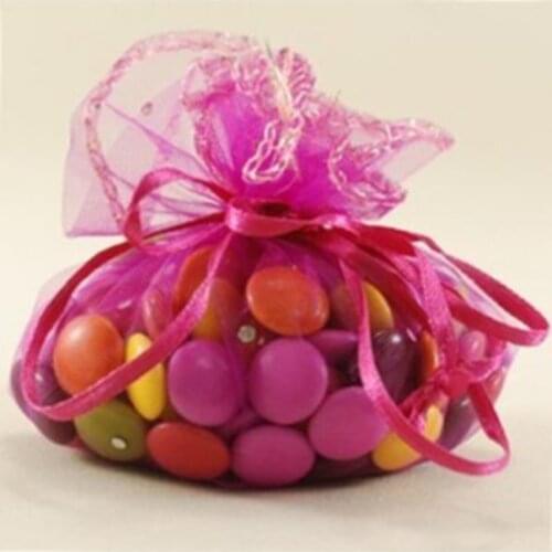 Organza Stone Parachute Drawstring Pouch Round 50li Package Fuchsia Color wedding Candy Cookie Delight Sac wedding bride mariage хна henna
