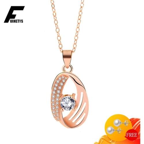 Luxury Necklace 925 Sterling Silver Jewelry Inlaid AAA Zircon Gemstones Rose Gold Color Pendant Ornament for Women Wedding Party