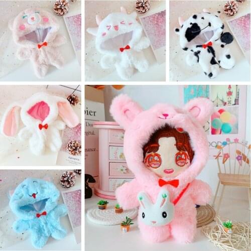 Cat Cow Rabbit Dolls Pajama Bodysuit Clothing Strawberry Bag For 20cm Plush Dolls Clothes Outfit Accessories for EXO Idol Doll