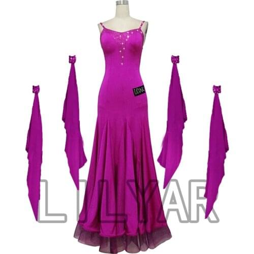 Ballroom Dance Dress Standard Skirt Competition Dress Costumes Performing Dress Customize New Arrival Adult Kids Purple Fishbone