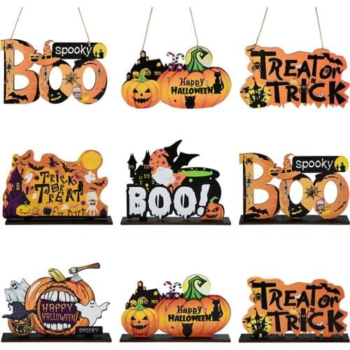 Halloween Decoration Wooden Pumpkin Pendants Ghost Crafts Party Festive DIY Decoration for Home Door Hanging Signs Kids Toy