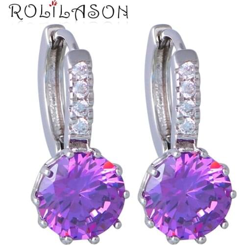 Appealing Purple CZ Fashion Jewelry Silver Cubic Zirconia Clip Earrings for Women JEs1032