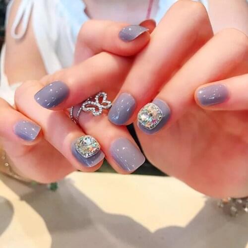 24pcs Detachable Wearable Crystal Fake Nails Full Cover Glue Style Nail Patch Nail Sticker Nails Accesorios