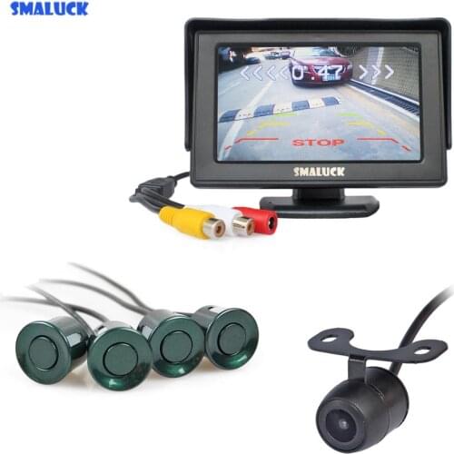 SMALUCK Video Parking Radar 4.3" Rear View Car Monitor + Parking Radar + Rear View Car Camera + 4 Sensors Parking Assistance