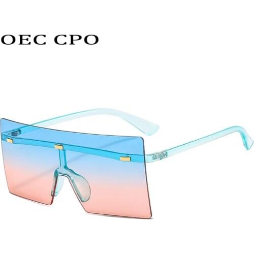 OEC CPO Oversized Rimless Sunglasses Women Vintage Square Sunglasses Men Trend Big Frame Plastic Colorful For Female Eyewear