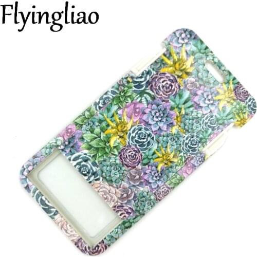 Succulent plants flowers Lanyard Credit Card ID Holder Bag Student Women Travel Card Cover Badge Car Keychain Decorations