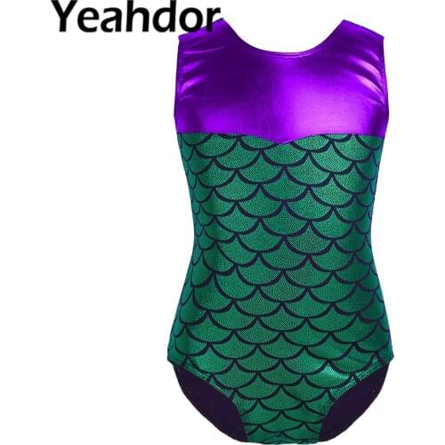 Kids Girls Ballet Dance Leotard Bodysuit Dancewear Sleeveless Scales Printed Splice Dance Exercise Fitness Gymnastics Jumpsuit