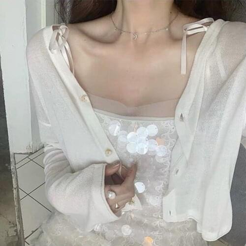 Newest Fashion Tunics Girl Summer Knitted Jacket Slim Short Cropped Cardigan Women Full Sleeve V Neck Blouse Womens Shirt