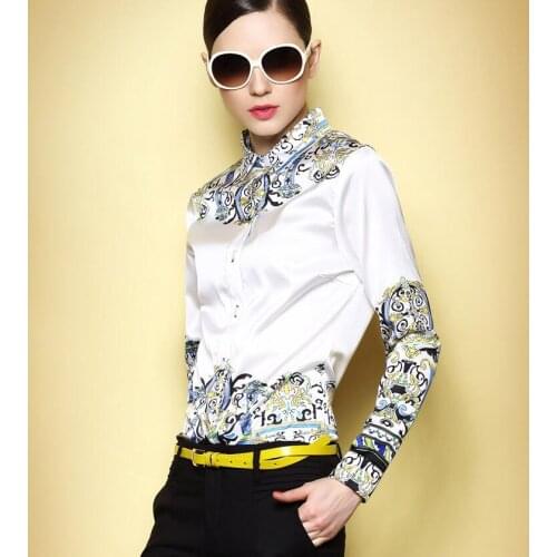 High quality! Womens Original brand spring summer casual print shirt female long sleeve shirt blouse tops TB704