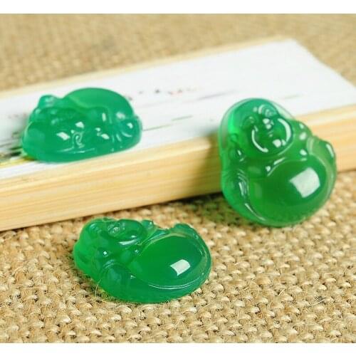 Handmade jewelry natural green chalcedony Buddha pieces bare stone original accessories jade Buddha a pack /10 pieces