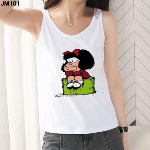 New Summer Harajuku Sleeveless Camisole Tank Tops Vest Mafalda Printed Casual Loose Women Female Tshirt 90s Women Sexy Tops Tee