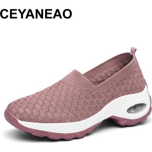 CEYANEAO2020 wedge women casual shoes breathable mesh woman flat sneakers flat women flat shoe without lace height increasing
