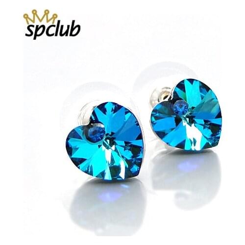 100% Crystals From Swarovski Heart Stud Earrings For Women Romantic Wedding Earring Jewelry Gifts Accessories 10 Colors