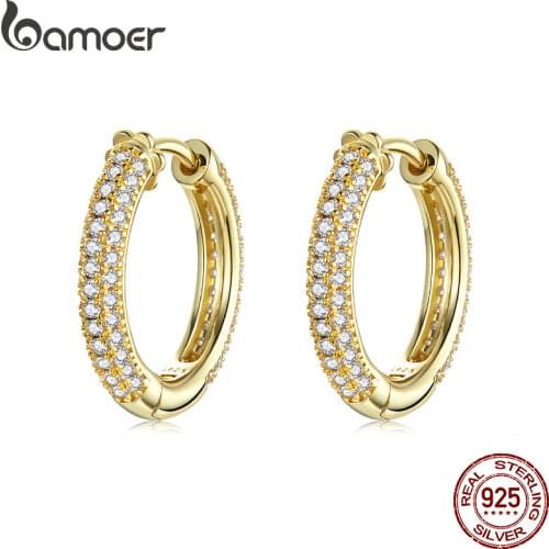 BAMOER Ear Hoops 925 Sterling Silver Luxury Hoop Earrings for Women Wedding Engagement Jewelry Gifts Fashion Accessories