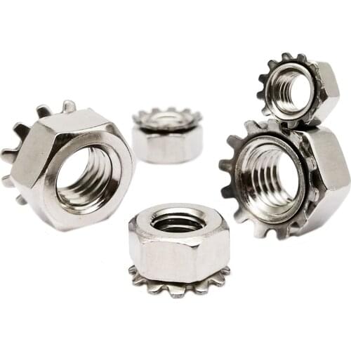 10/25pcs M3 M4 M5 M6 M8 A2-70 304 Stainless Steel Hexagon Hex Toothed Serrated Washer Gasket Lock Nut K Type Nut