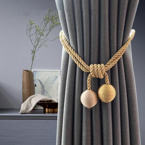 2Pcs Curtain Tieback Simple Punch Free Polyester Double Color Ball Curtain Strap for Office