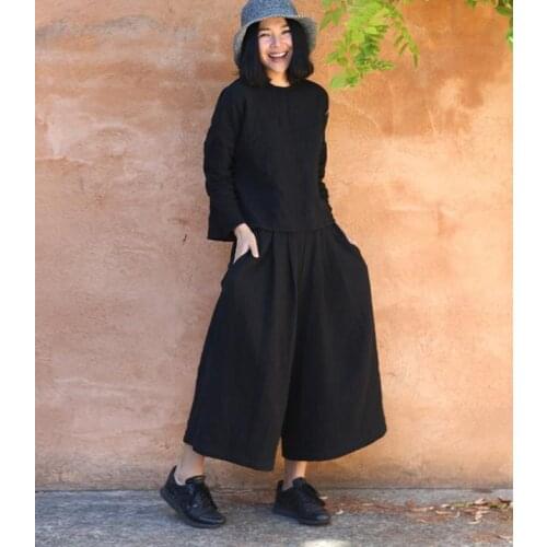 2017 New arrival Womens Shirts Simple cotton Blouses Ladys Linen Shirts and pants 17393