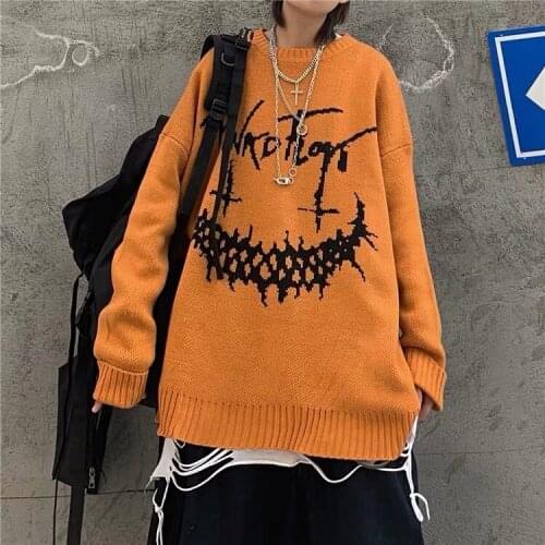 2021 autumn and winter Korea ins Harajuku style hip-hop fun ghost Halloween smiley loose pullover sweater for men and women