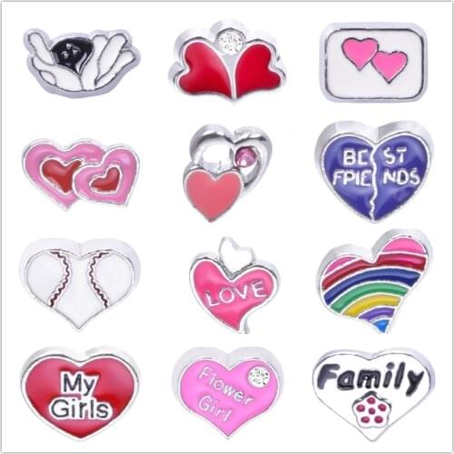 30 pcs/Lot Heart Love Floating Charms For Jewelry Making Locket Decoration Girl Family Handmade Accessories Rhinestone Pendants