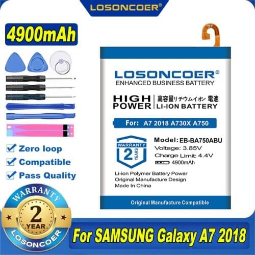 100% Original LOSONCOER 4900mAh EB-BA750ABU Battery For Samsung Galaxy A7 2018 Version A730x A750 SM-A730x A10 SM-105F/DC