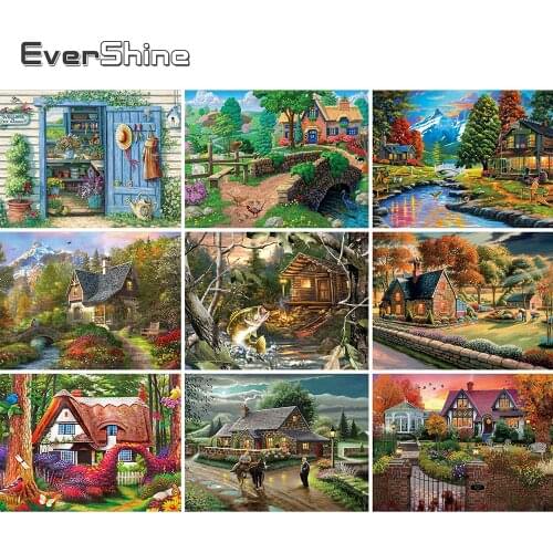 Evershine Diamond Paintng Scenery Diamond Mosaic Cross Stitch Cartoon Lodge Pastoral Rhinestone Picture Diamond Embroidery Beads