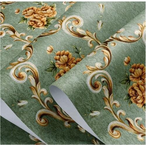 American Retro Wallpaper 3D Pastoral Flowers Wallcover Living Room Bedroom TV Backdrop Korea Wall Mural Floral Dark Green