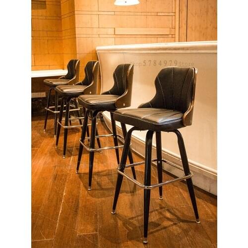 European Style Bar Chair Solid Wood Back Iron Bar Chair Bar Stool High Foot Stool Rotating Bar Stool Household Creativity