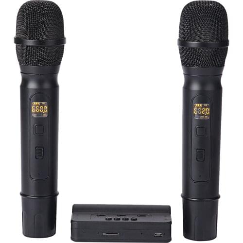 Wireless Microphone Bluetooth Sound Card Set Metal Dual Professional UHF Cordless Dynamic Mic Handheld System for Home Karaoke