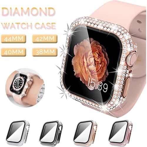 Newest Clear Band + Case for Apple Watch Series 6 SE 5 4 38mm40mm Diamond 42mm44mm bumper+Screen Protector for iWatch Accessorie