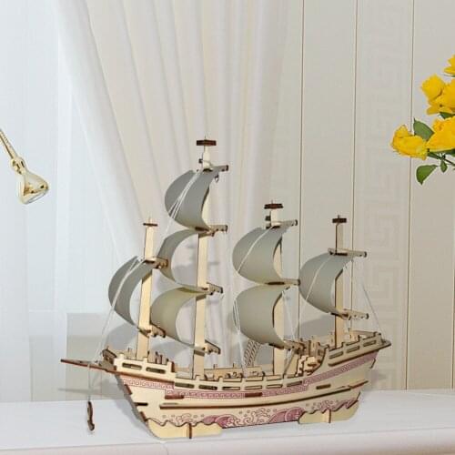 3D Wooden Boat Puzzle Toy DIY Learning Building Simulation Sailing Model Assembly Children Educational Puzzle Toy Gift Decor