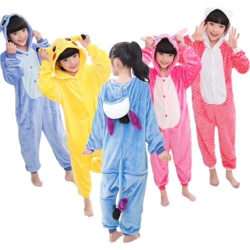 Onesie Kids Unicorn Kigurumi Pajamas Panda Licorne Stitch Pijama Boys Girls Animals Flannel Pajama Funny Cosplay Hooded Sleepers