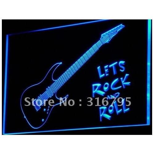I796 Guitar Lets Rock n Roll Music LED Neon Light Light Signs On/Off Switch 20+ Colors 5 Sizes
