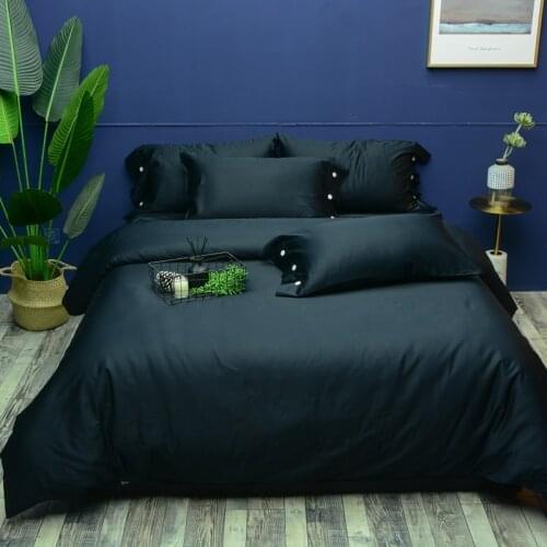 Yellow,Black Bedding Sets Button Design Duvet Cover Flat Sheet Pillowcase 600TC Egyptian Cotton Linen 4pcs