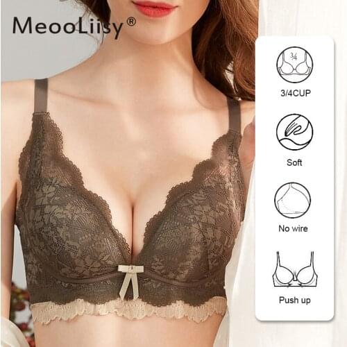 MeooLiisy Sexy Floral Lace Bra Sets Women Lingerie Set Backless Bra Crop Top with Bow Briefs Female Seamless Thin Bra