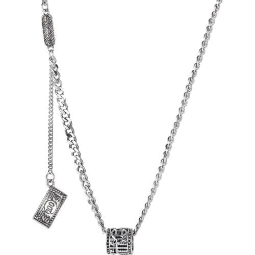 Fashion Korean Punk Necklaces Double Geometric Circle Rectangle Pendant Dollars Lucky Neck for Men Woman Cool Jewelry