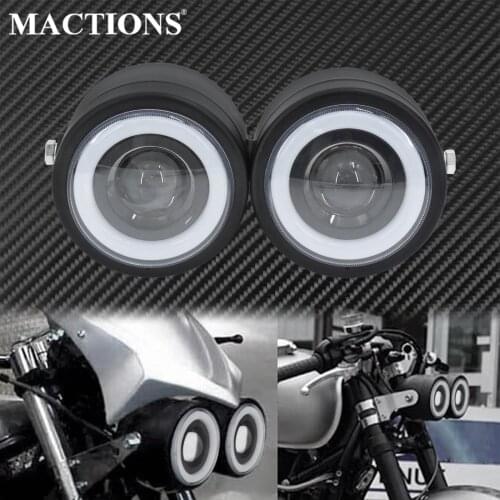 Motorcycle Twins Dual Headlight Univelsal Double Headlamp Angel Eyes Light Lamp For Harley Softail Fat Boy Cafe Racer For Yamaha