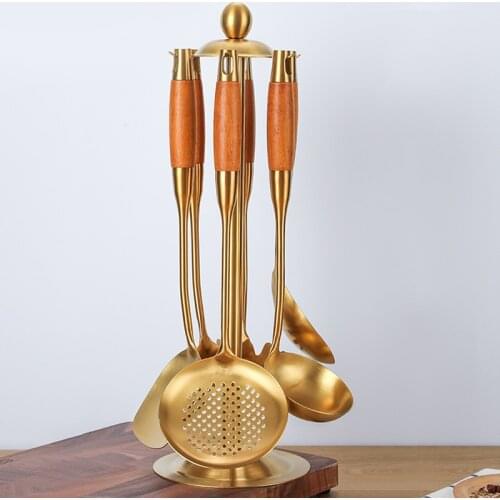 Gold Cooking Utensils,Stainless Steel 7 Pieces Kitchen Utensils Tool Set, Kitchen Gadgets Cookware Set