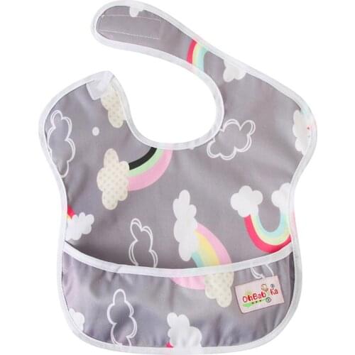 Ohbabyka Baby Feeding Unicorn Striped Print Superbib Waterproof Fabric With A Catch-all Pocket Floral Hook-Loop Bibs Reusable