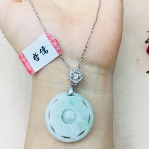 Natural Burmese Emerald jade carving good luck gossip pendant with 925 sterling silver necklace Elegant lady jade clavicle chain