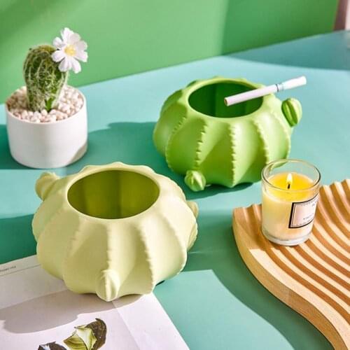 Ceramic Cactus Ashtray Creative Desktop Ornament Plant Shape Ash Tray Large Capacity Candy Stotage Holder Office Snack Organizer