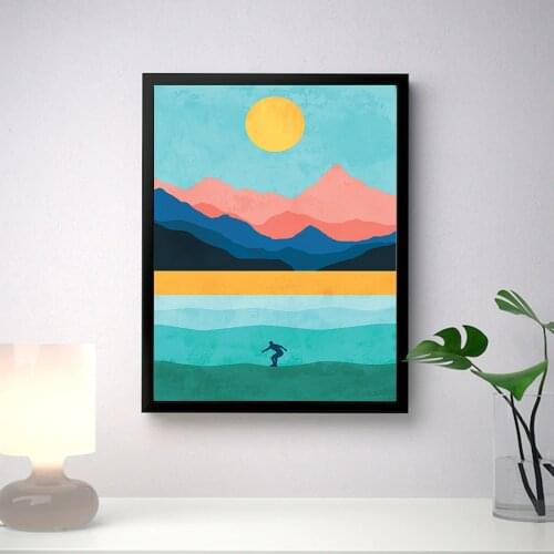 Surf Poster Sunset Wall Art Black and White Ocean Print Beach Modern Canvas Painting Surfing Coastal Decor for Living Room