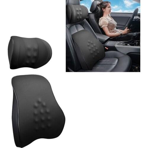 2PCS Car Massage Pillow Lumbar Pillow Universal Headrest Seat Back Support Relieve Fatigue Auto Neck Support