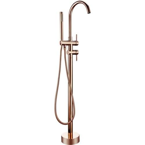 Bathtub Floor Mounted Standing Bathtub Faucet Rose Gold Round Spout Bath Mixer Floor Mounted Bathtub Filler Shower Tub Faucet