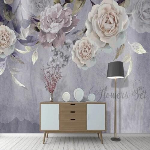 Custom Any Size Photo Wallpaper Hand Drawn Nordic Purple Rose Mural For Living Room Bedroom Decoration Waterproof 3D Wall Cloth