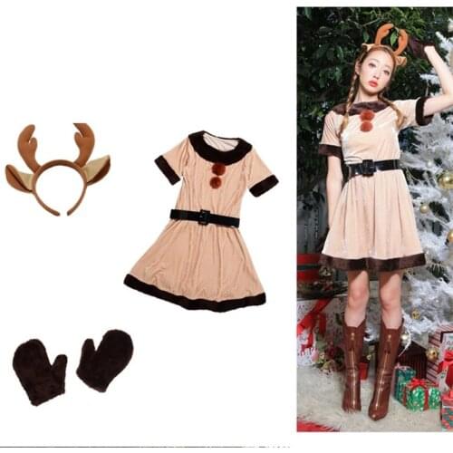 Christmas Woman Dresses Reindeer Cosplay Women Miss Santa Claus Xmas Dress Costumes Performance Party Clothing Homewear 2021