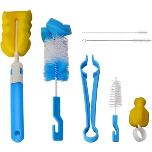 Baby Milk Bottle Cup Clean Brush Suit Nipple Bottle Pacifier Brush 360° Rotating All-round Cleaning Sponge Bottle Brushes Kit